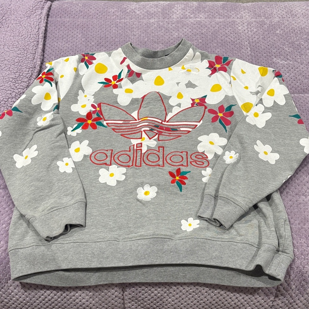 Pharrell Williams X Adidas Women's Gray Floral Crew Neck Sweatshirt